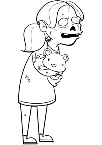 Zombie Girl With Teddy Bear Coloring Page